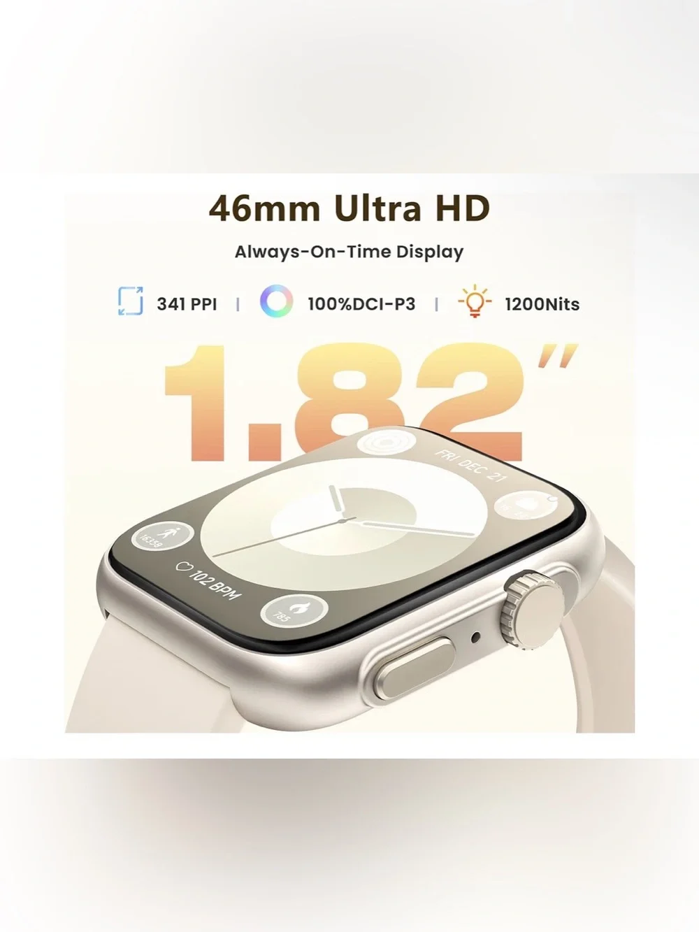 Smart Watch Fitness Tracker Watch Beige